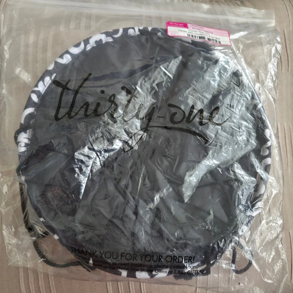 Thirty-One Retired Cinch-Top Bin Black Parisian Pop Damask Storage Organizer NIP